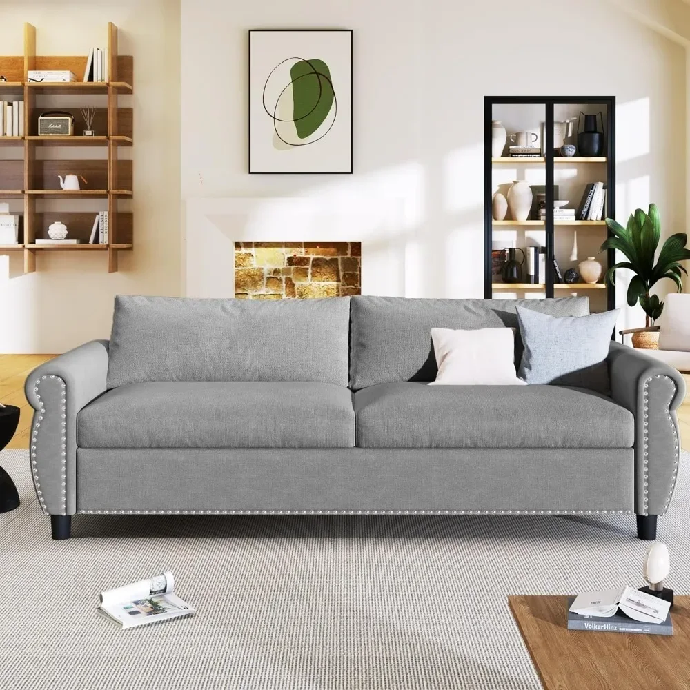 Queen Sofa Couch，Convertible Sleeper Sofa Bed with Memory Foam Mattress and Wood Bed Frame, Pull Out Couch Bed