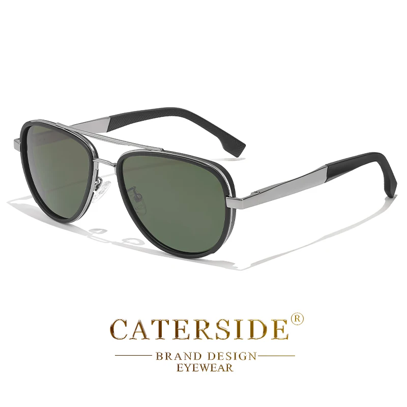 CATERSIDE Retro Polarisierte Piloten-Sonnenbrille für Herren, Metallrahmen, Federscharnier, Markendesigner-Sonnenbrille für Damen, zum Fahren, Angeln – Detail 11