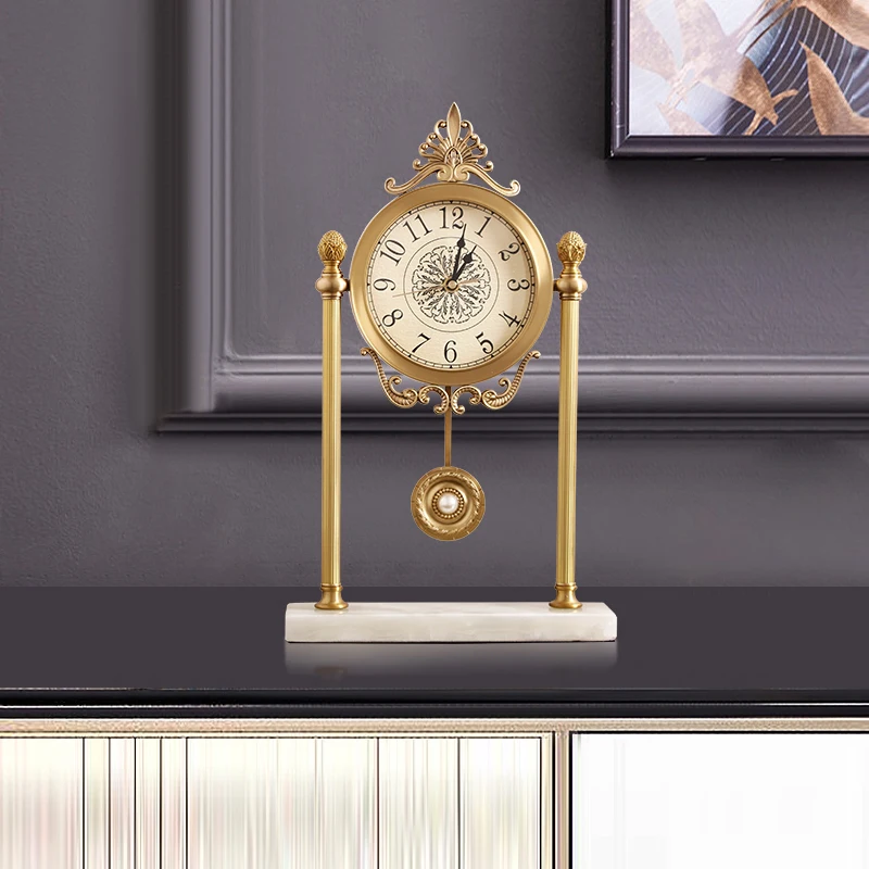 

Brass clocks, living room light luxury table clocks, creative desktop ornaments, new Chinese silent quartz clocks, American fash