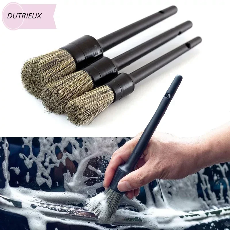 3 Pcs Car Detailing Brush Set Soft Bristle Car Cleaning Brush Kits Natural Boar Hair Auto Tire wheel Wash Exterior Accessories