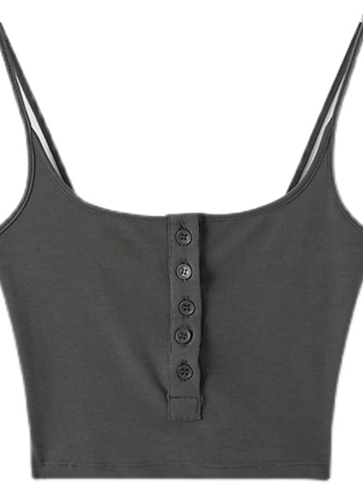 Sexy Spicy Short Button down Strap Top Belly Show Big Chest Tight Inner Wear Base Shirt Women Summer 2025 Cotton Blend Vest