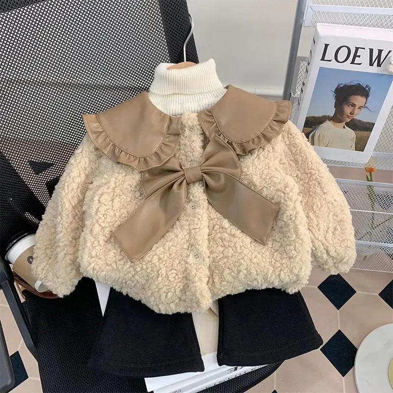 Girls Coat Autumn Winter 2024 New Thickened Girl Baby Korean Fashion Fur Integrated Winter Children Plush Coat