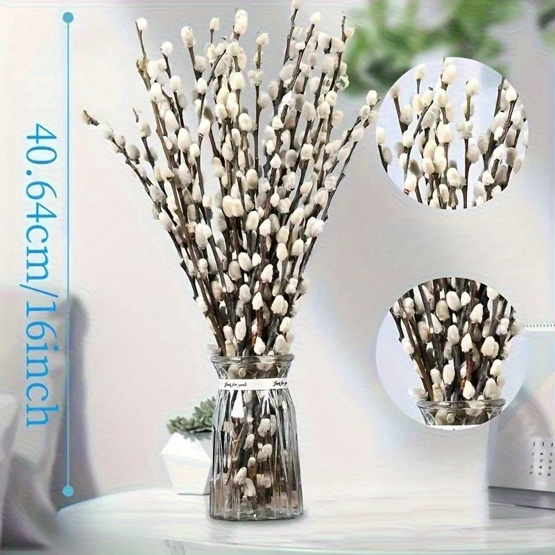 Ramo de 15 Piezas de Sauce Plateado en Flores Secas, Decoración Boho para Jarrones, Sala de Estar, Jardín de Temporada, Decoración Natural para Bodas