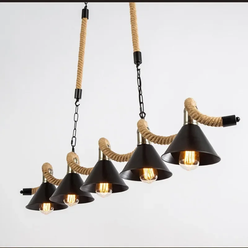 American Retro Wave Hemp Rope Pendant Light Bar Coffee Shop Internet Cafe Five Head