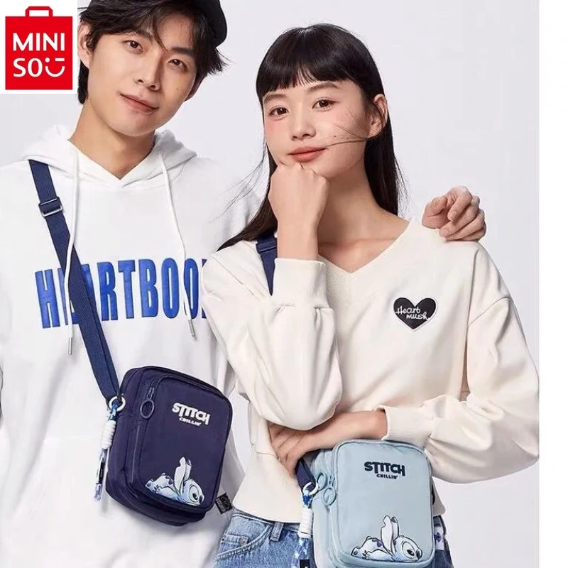 MINISO Disney Stitch Printed Couple Crossbody Bag for Women High Quality Oxford Textile Lightweight Storage Phone Bag