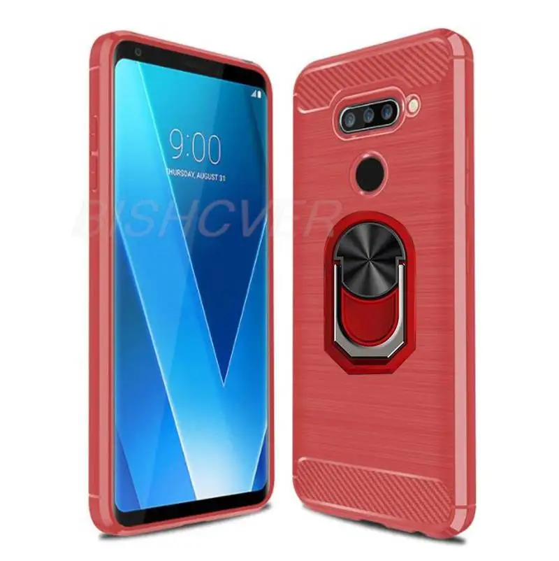 Kohle faser gebürstet stoß feste Softcover für LG V40 Thinq V405QA7 V405Tab V405UA0 V405 LM-V409N Magnet ring halter Fall