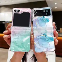 Case For Samsung Galaxy Z Flip 6 5 4 3 Transparent Hard Folding Luxury Pattern For Samsung Z Flip3 Flip4 Flip5 Flip6 Clear Cover