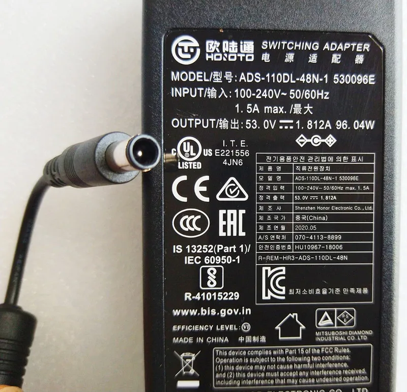 Original HOIOTO ADS-110DL-48N-1 530096E AC Switching Adapter 53V 1.812A Compatible with SOY SOY-5300180 53V 1.8A Charger