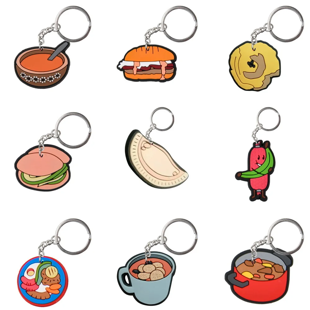 Hot Sale Men Women Food Keychains Boys Girls Hamburger Keyrings Kids Dumpling Key Chains Chocolate Key Rings For Birthday Gifts