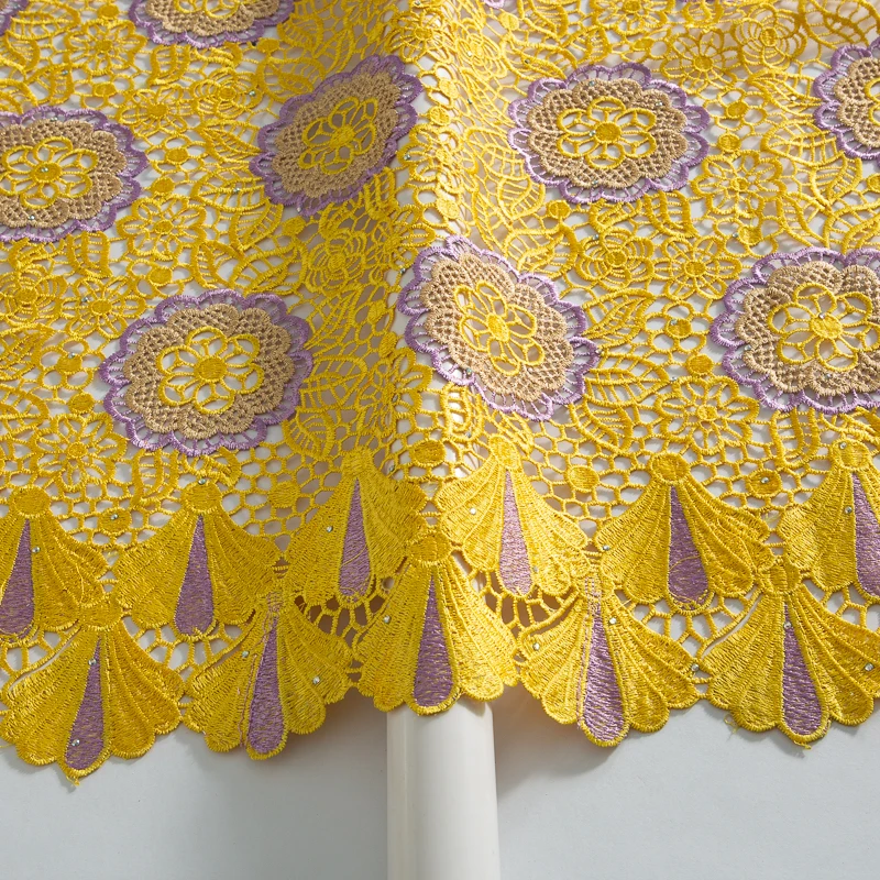 Yellow Latest Nigerian Cord Guipure Lace Fabric 2024 High Quality 5 Yards Water Soluble Lace Fabric for Women Party Dress A3689