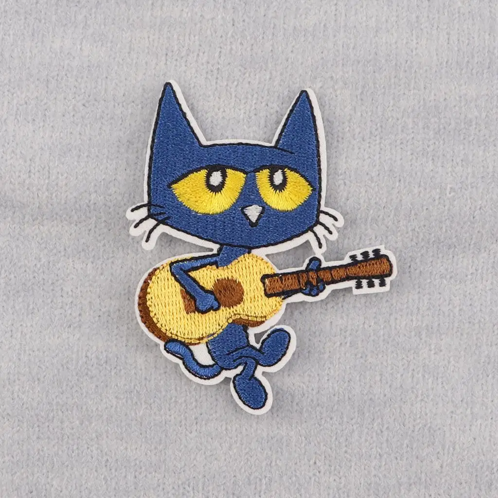 Rock Cat Badges DIY Patch for Clothes Hat Bag Cartoon Embroidered Sewing Applique Fabric Apparel Accessories