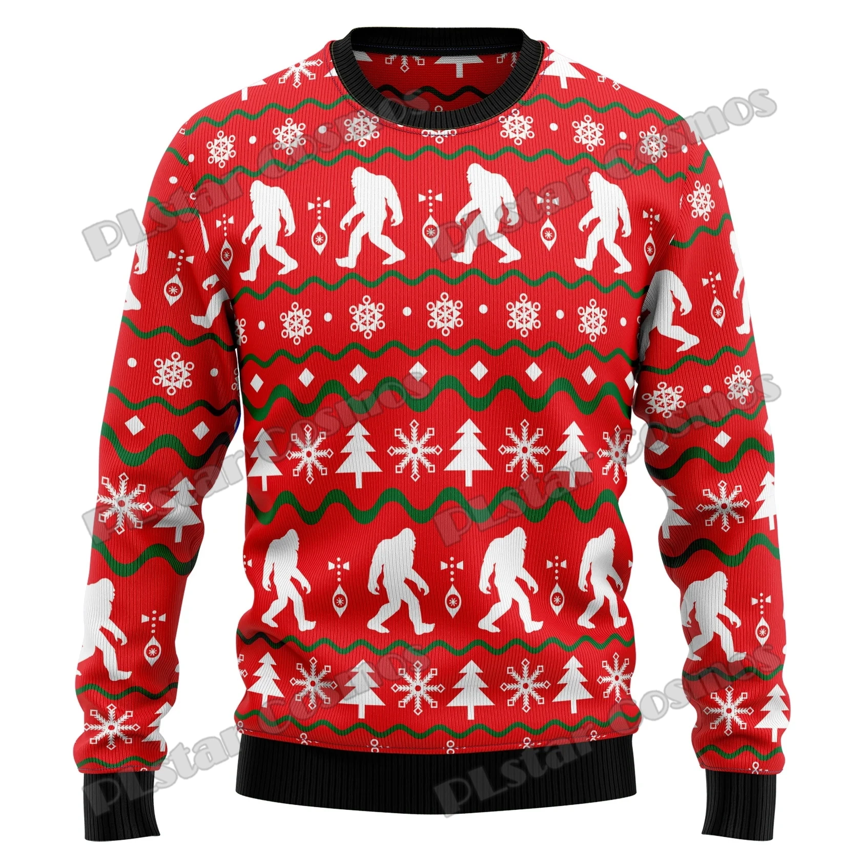 Autumn Winter Unisex Casual Knit Pullover Sweater Amazing Bigfoot Pattern 3D Printed Men\'s Ugly Christmas Sweater KMY01