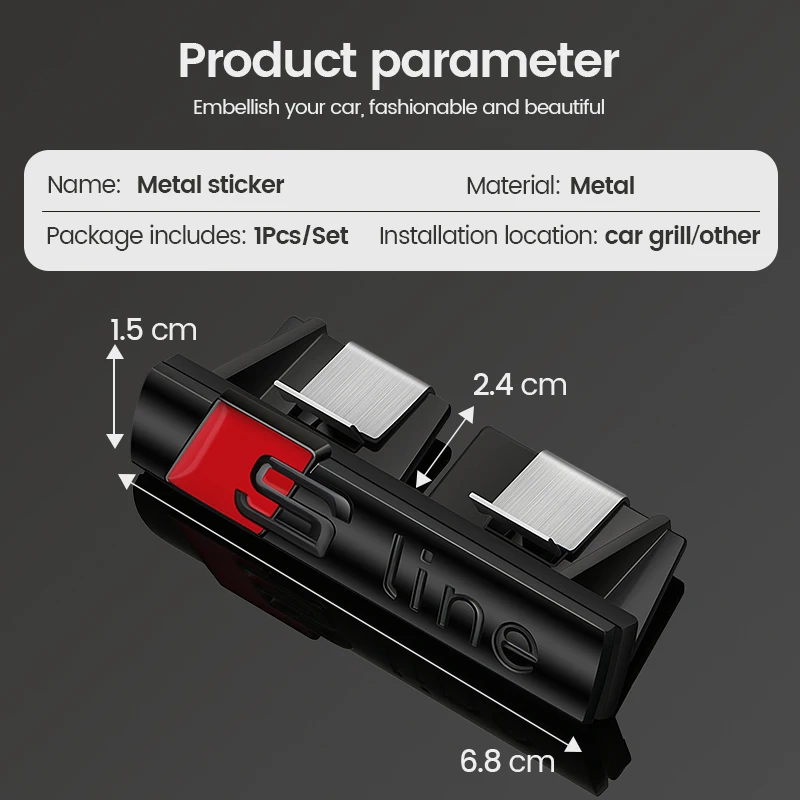 S 라인 로고 스티커, 금속 합금 자동차 배지, SLine 엠블럼 레이싱, 아우디 A3 A4 A5 A6 S7 A8 S3 S4 S5 S6 S7 S8 Q3 Q5 Q7 RS3 RS4 RS5