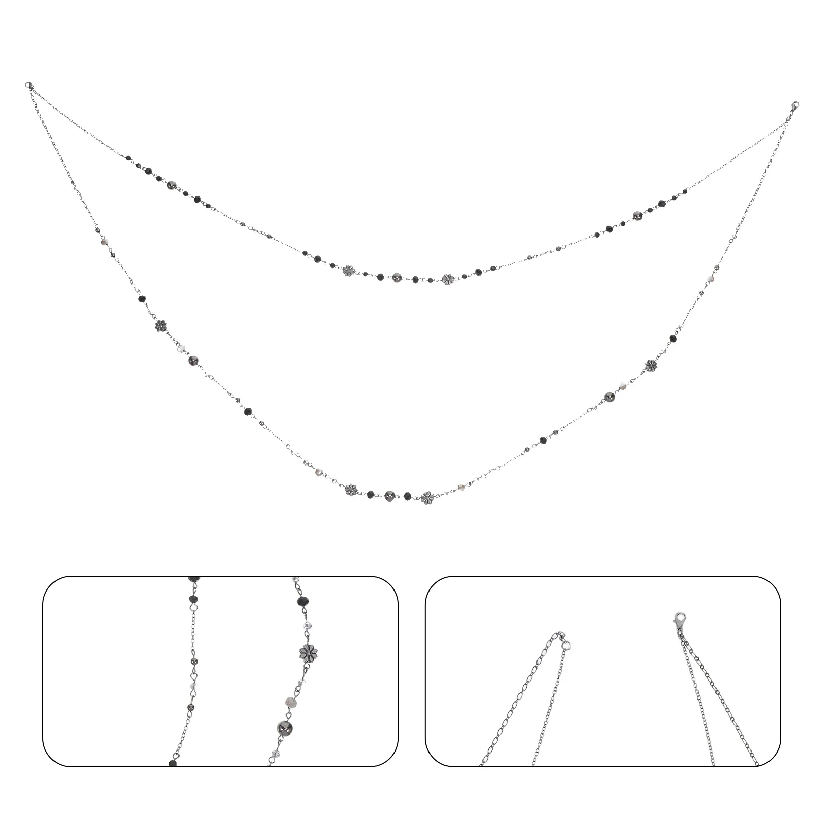 

Bohemian Layered Long Necklace Double Beaded Flower Charm Statement Necklace Women Birthday Christmas Holiday Jewelry