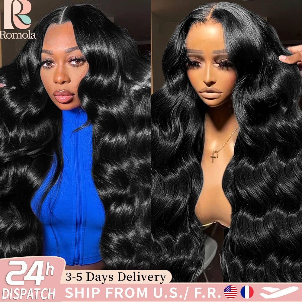 

Парик Romola Body Wave из натуральных человеческих волос, черный 1B, HD-кружевной парик 13x6, предварительно выщипанные волосы Baby Hair, плотность 200%, бразильские парики из натуральных волос