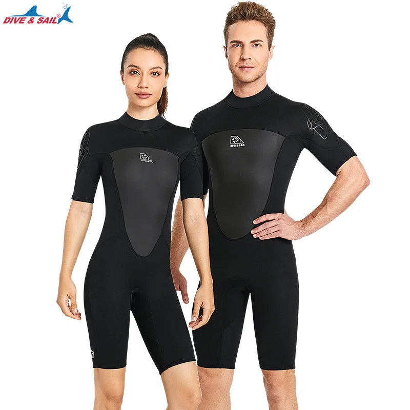 New Wetsuit Men's 2mm One-piece Short-sleeved Thermal Wetsuit Surfing Snorkeling Cold-proof Winter Swimming Pants