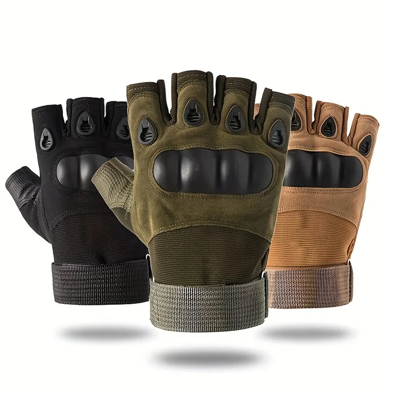 1Pair Tactical Hard Knuckle Half finger Gloves Men Fingerless Protector Outdoor Sports Hunting Biker Motocross Cycling Gloves