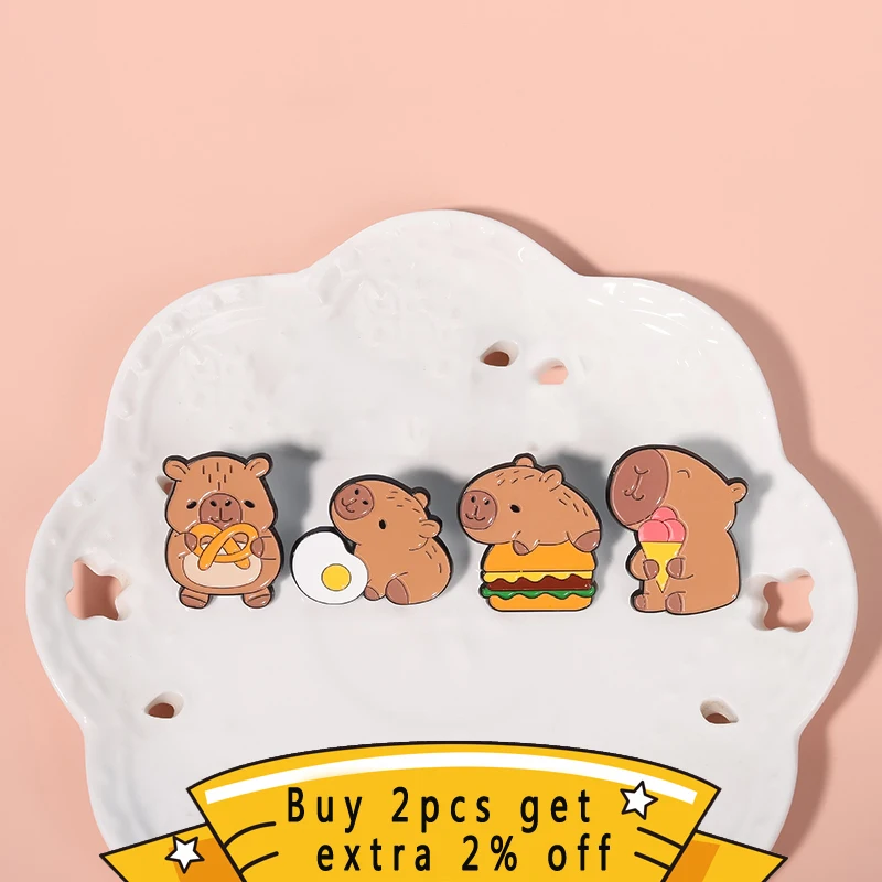 Cartoon Foodie Dolphin Enamel Pins Capybara Hamburger And Fried Egg Sandwich Brooches Lapel Badge Jewelry Wholesale Gifts