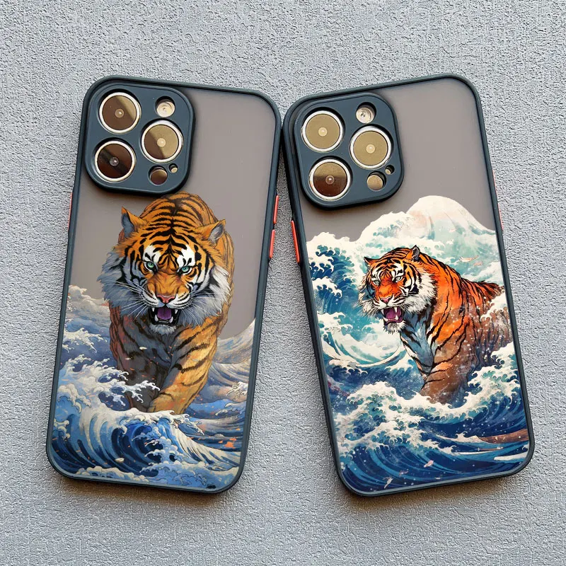 

Japanese ukiyo-e Art Tiger Phone Case for iPhone 16 15 Pro Max Plus 14 13 Mini 12 11 Pro Max XR XS X 7 8 SE2 Shockproof Covers