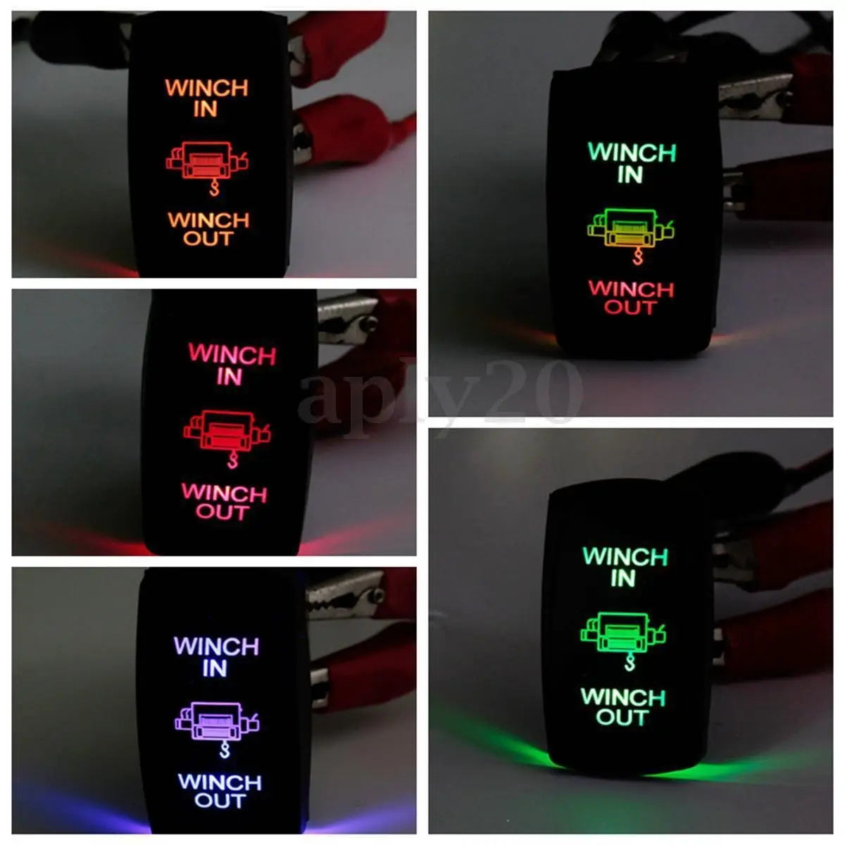 Waterproof Momentary Rocker Switch DPDT WINCH IN/OUT Blue LED Light