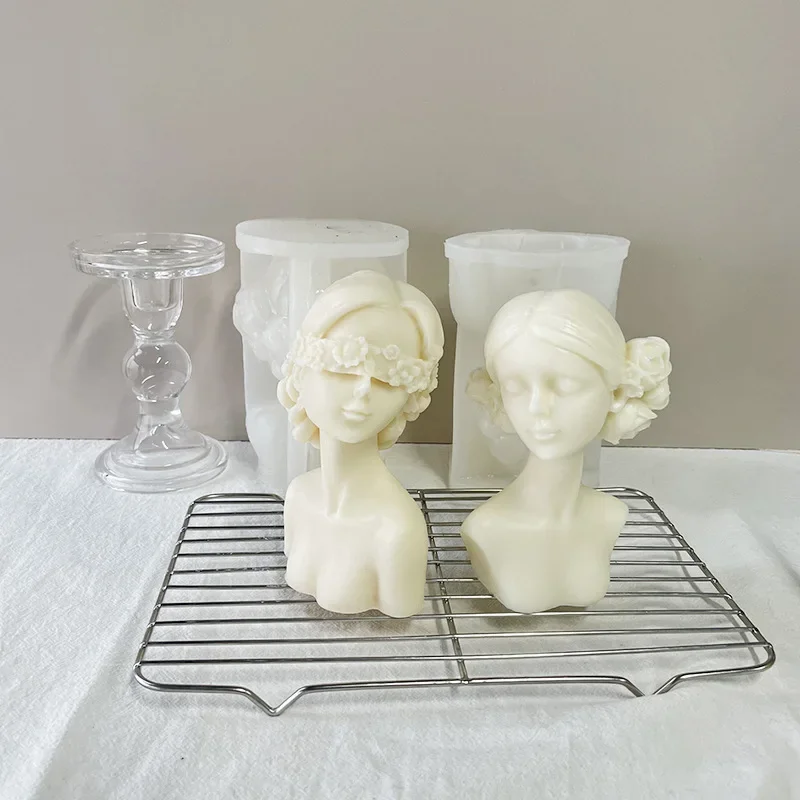 DIY Blindfolded Girl Candle Closed-Eye Girl Silicone Candle Molds for Making Aromatherapy Plaster Canldle Mould Home Decor Gift
