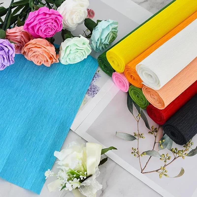 1Pcs 50x250cm Colored Crepe Paper Craft DIY Flowers Decoration Gift Wrapping Paper Craft Roll Origami Handmade Crinkled Paper
