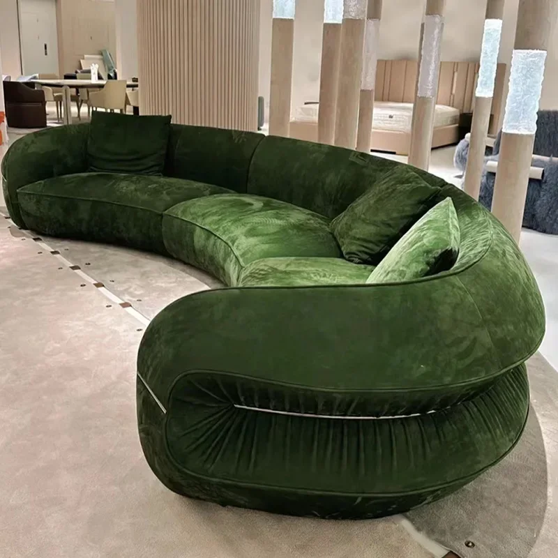 French light luxury special-shaped moon sofa with metal fabric, new designer curved living room
