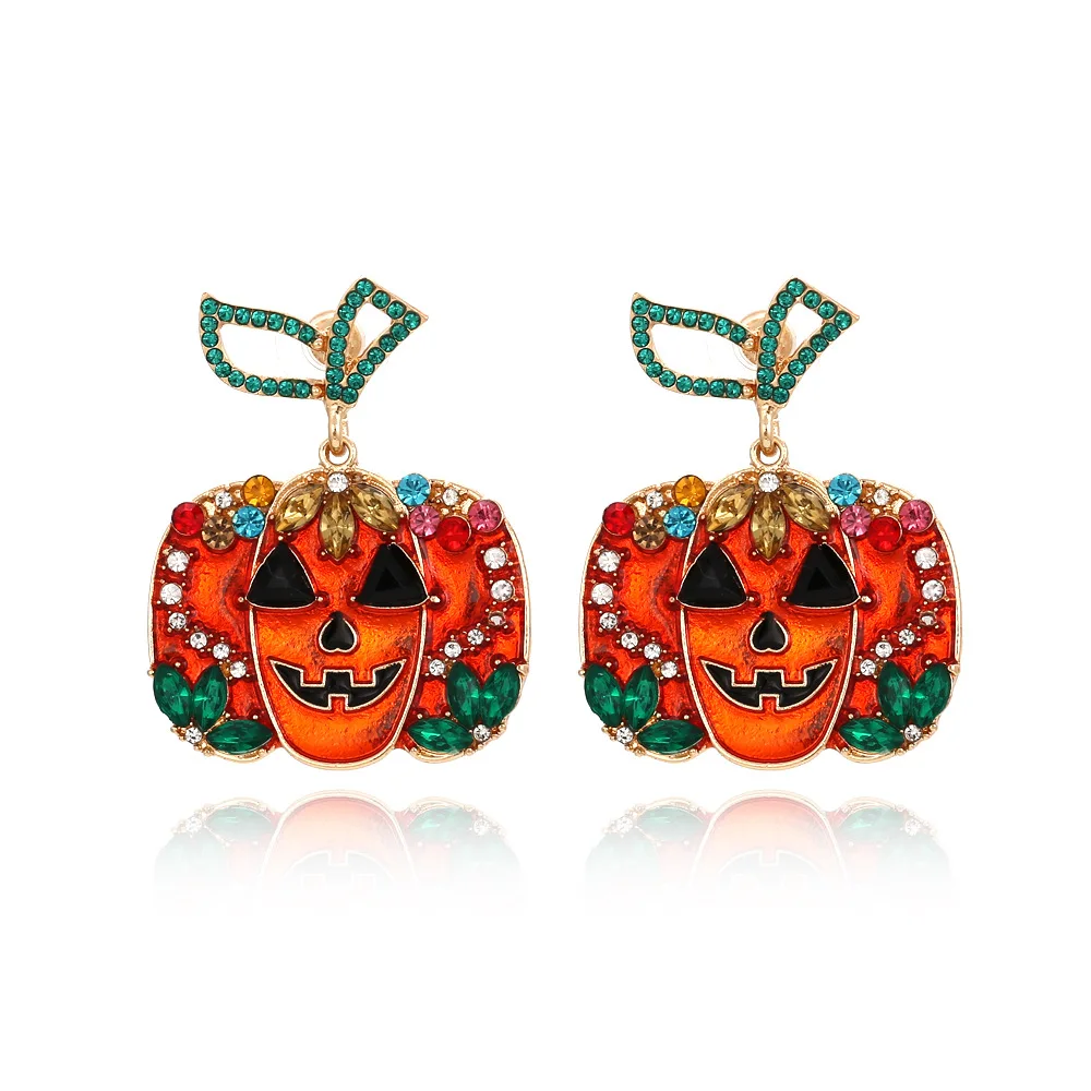 Exaggerated Halloween diamond-encrusted skull jack-o-lantern earrings retro grimace ghost earrings fashion earrings women