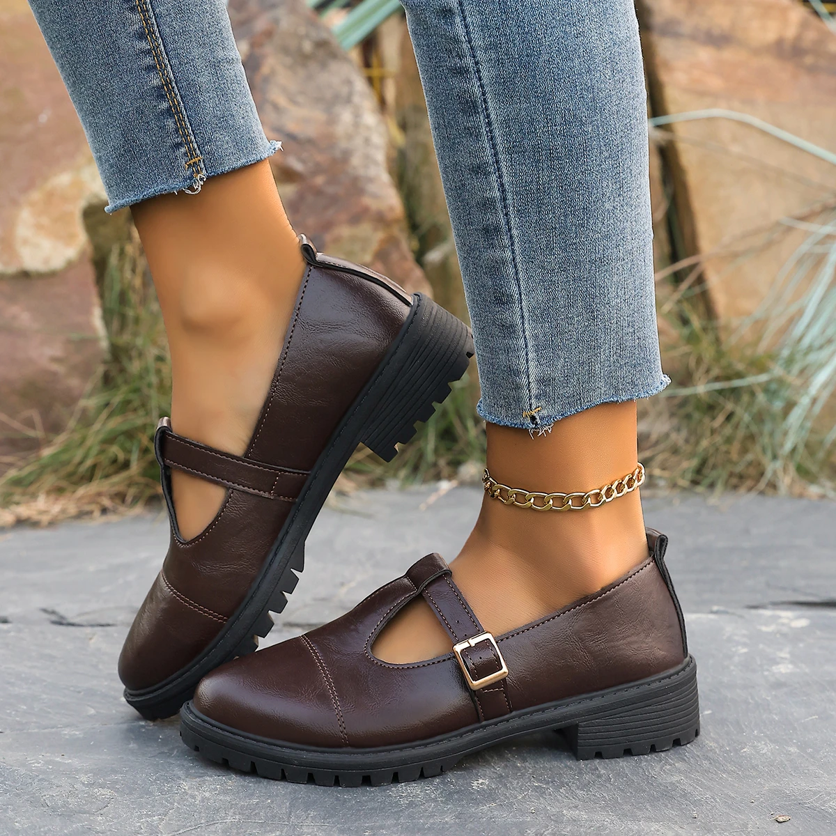 Fashion Comfortable Best Women's Mary Jane Shoes Round Toe T-Strap Buckle Low Heel Non-Slip Casual Office Daily Shoes for Ladies