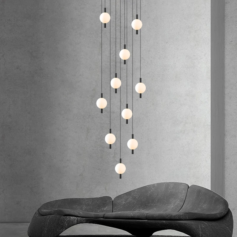 Nordic Minimalist Spherical Pendent Lamp Double-Layer Attic Pendant Modern Ceiling Lamp Living Room Pendant Staircase Chandelier