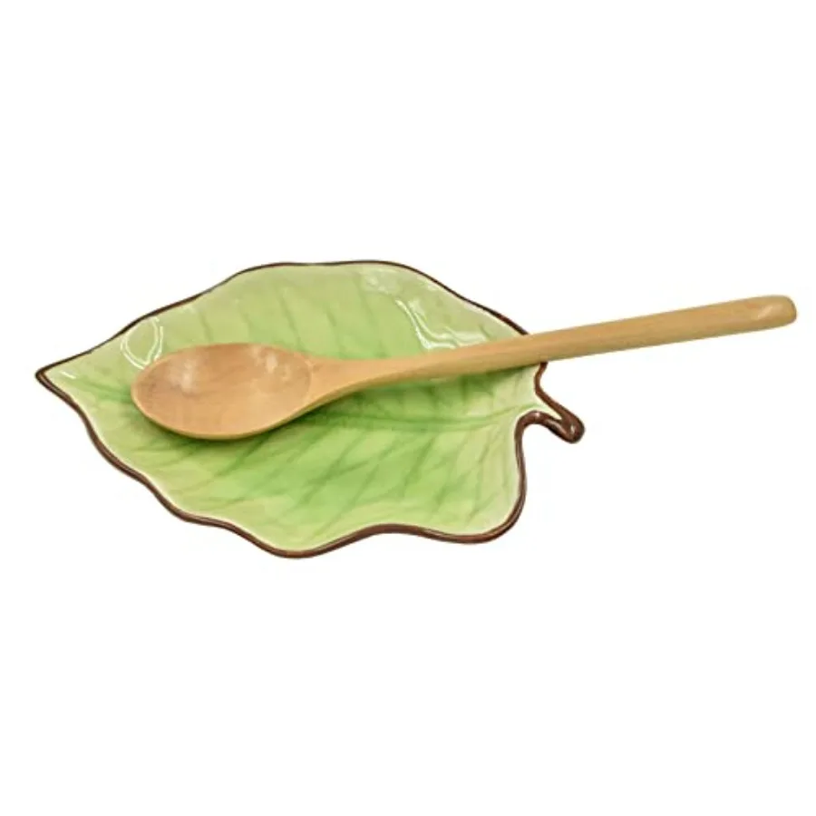 

Leaf Spoon Rest for Stove Top Ceramic Spoon Holder for Kitchen Counter with Wooden Spoon Modern Farmhouse Kitchen Décor 5.1 x 7