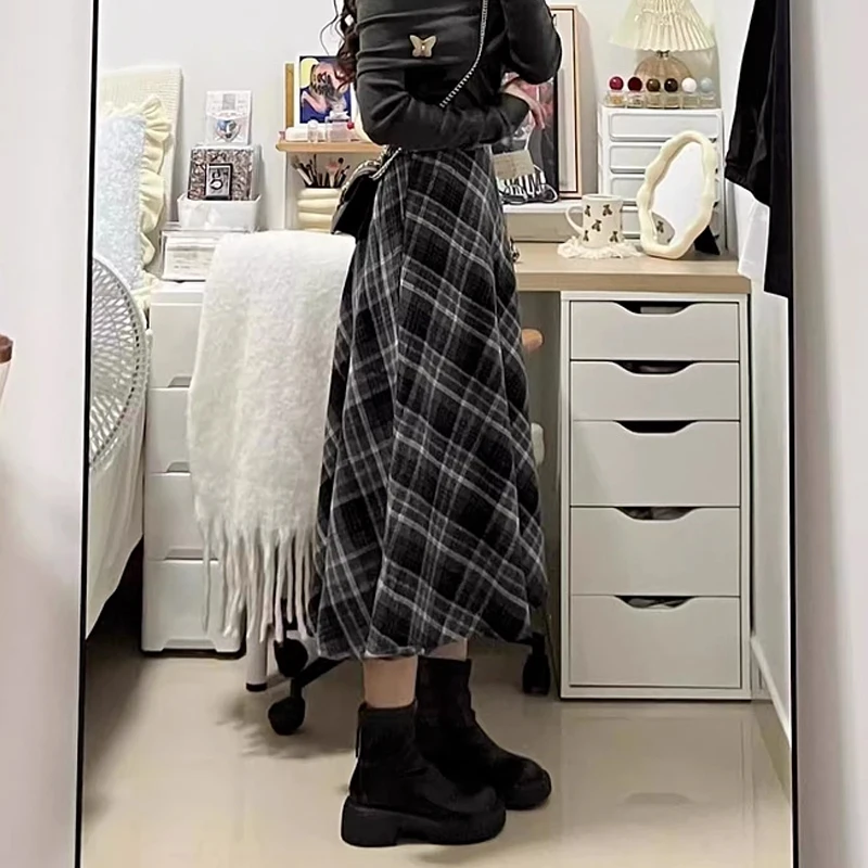 Fashionable High Waist Casual Loose Plaid Autumn And Winter Skirt For Women