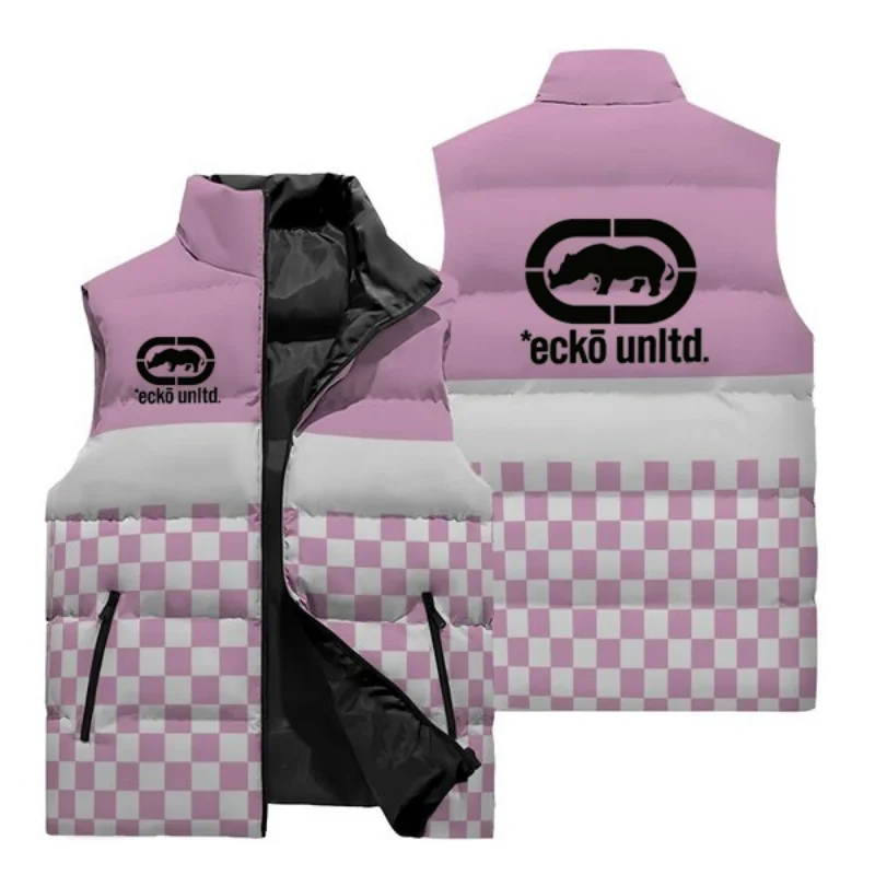 Hip Hop Men Stand Collar Padded Vest Blue White Orange Color Block Ecko Unltd Rhino Graphic Sleeveless Warm Casual Street Waistc
