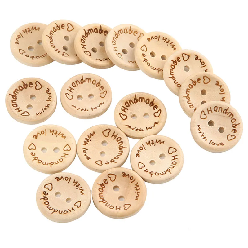 50Pcs Natural Color Wooden Buttons Handmade Letter Love Scrapbooking For  Decor Sewing Accessories DIY Baby Apparel Accessories