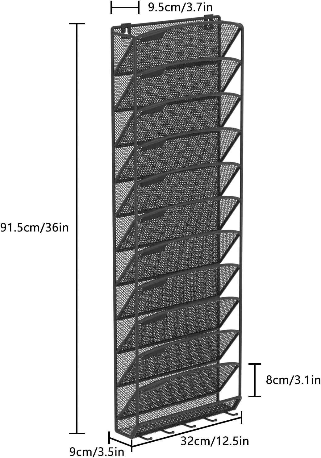 Samstar 12 wisząca kieszeń Organizer na dokumenty ścienny uchwyt na teczka papierowa listwę stojak na czasopisma siatka metalowa czarna