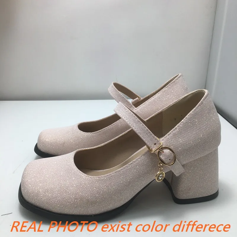 Girseaby Brand Women Pumps Square Toe Chunky Heels 6cm Buckle Strap Concise Daily Soft Breathable Female Shoes Plus Size 42 43