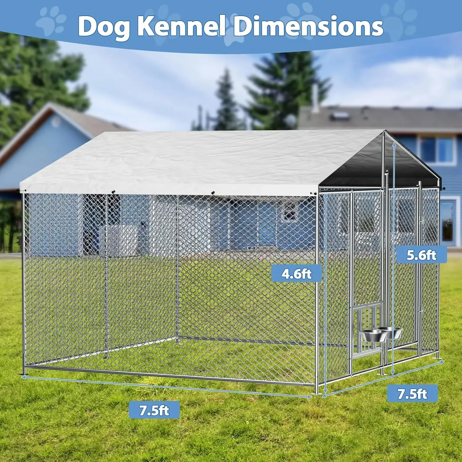 ROOMTEC Outside Dog Kennel with Roof Heavy Duty Outdoor Dog Kennel with 2 Rotating Bowls and Updated Secure Lock Large Dog Kenne