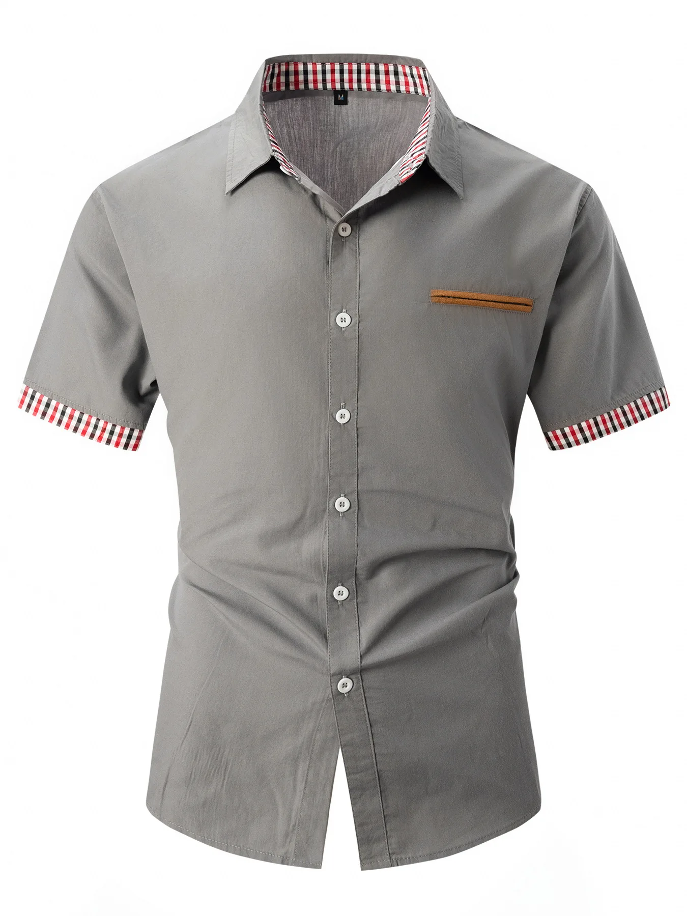 Estate nuova moda spiaggia business casual camicia a quadri da uomo in cotone l misto top con risvolto a maniche corte