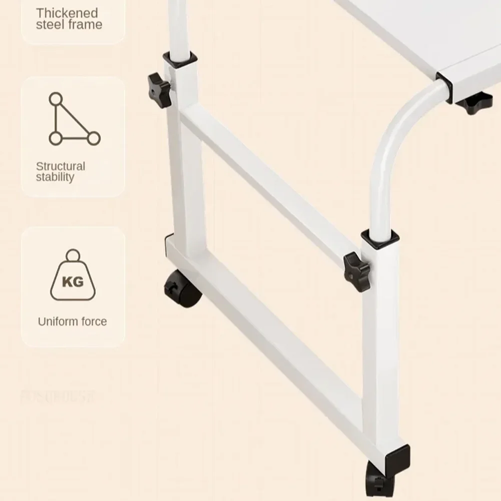 طاولة فوق السرير بعجلات، طاولة فوق السرير قابلة للتعديل مع 4 عجلات قابلة للقفل، طاولة كمبيوتر محمول بتصميم حافة منحنية