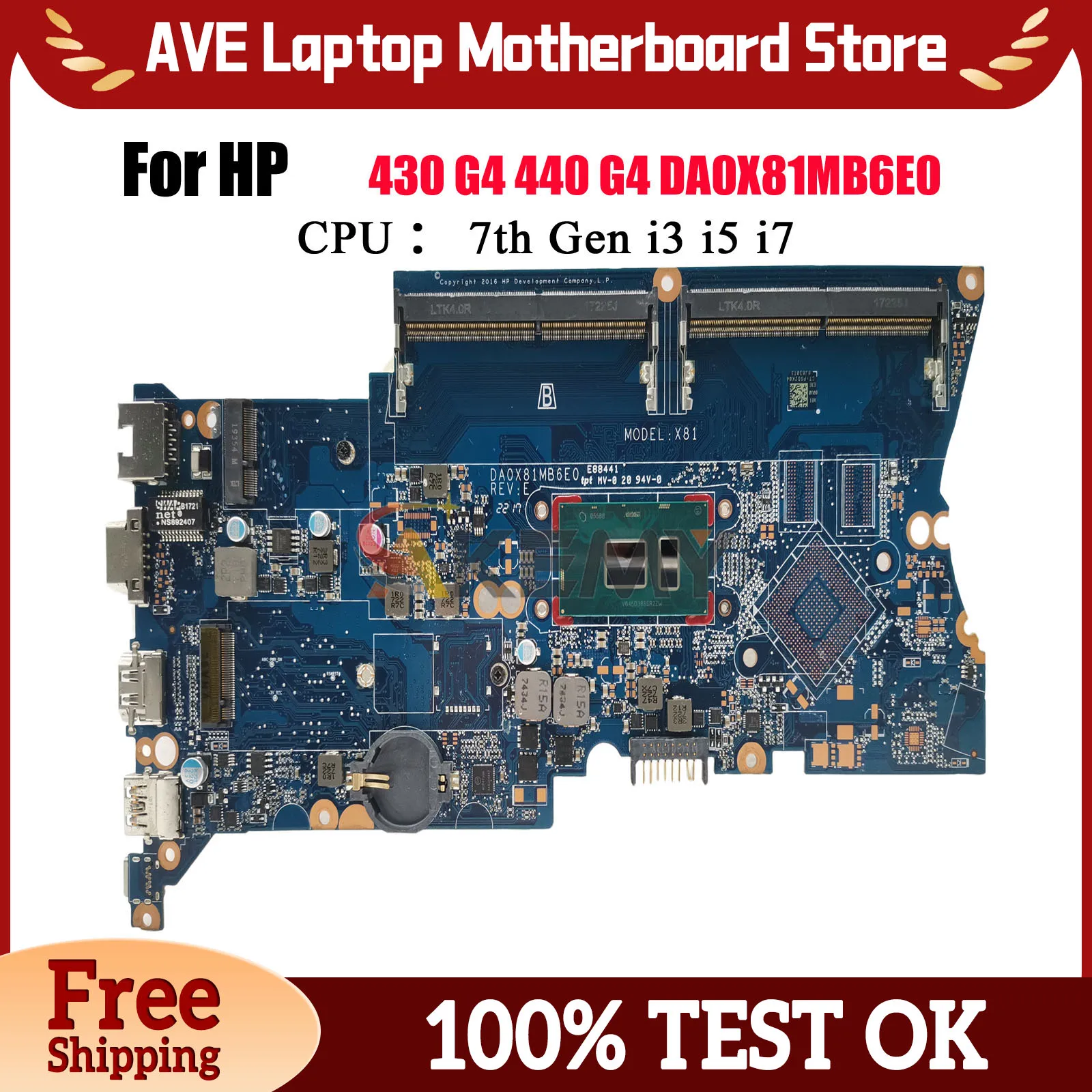 

DA0X81MB6E0 Материнская плата для ноутбука HP ProBook 430 440 G4 с процессором i3 i5 i7 DDR4 905797-601 922096-601 100% полностью протестирована