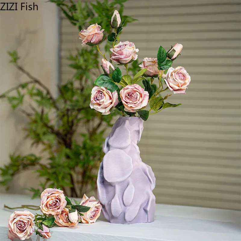 3D Printed Ceramic Flower Vase Purple Decorative Vases Ornament Flower Arrangement Hydroponic Vase Dried Flower Vases Crafts