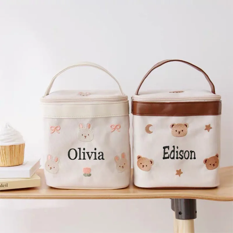 Personalized Baby Food Insulation Bag, Mommy Bag, Embroidered Teddy Bear Children's Bento Bag, Portable Picnic Bag, Rice Box Bag