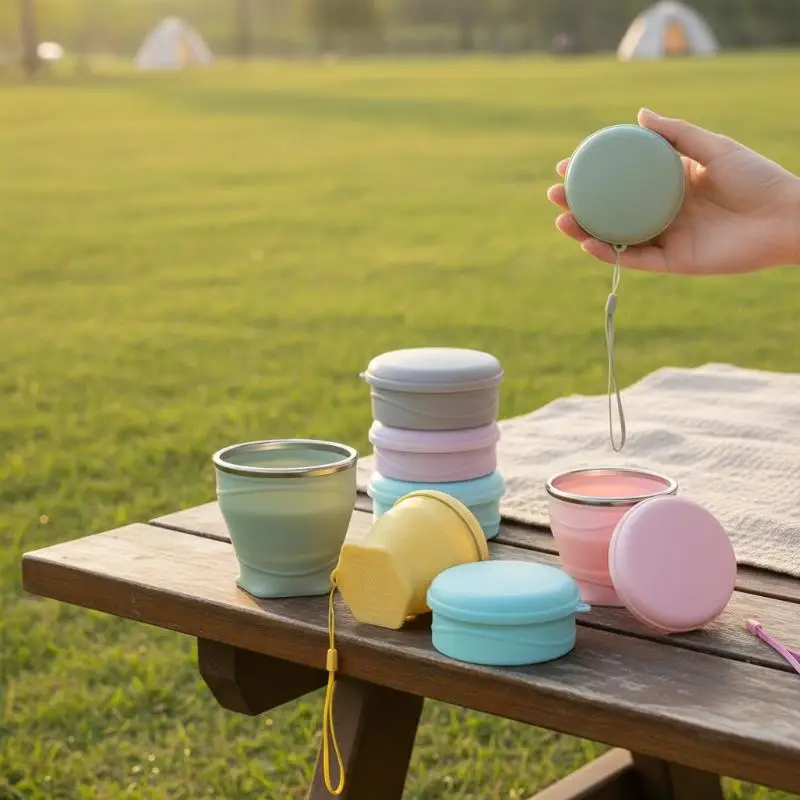 Portable Collapsible Silicone Cup BPA Free Leak Proof Drinking Mug For Travel Camping Hiking Gym Office Daily Use