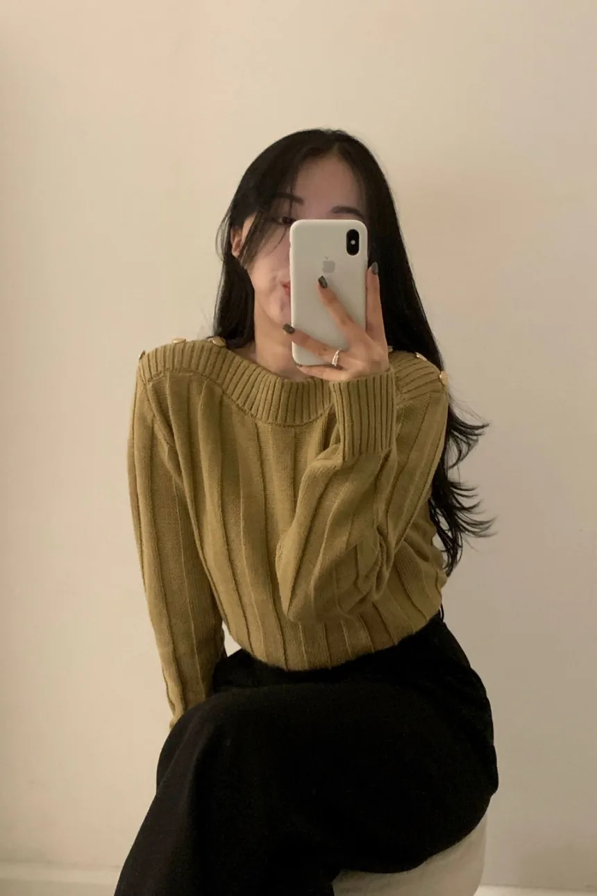 Korean style Pit strip pullover long-sleeved sweater women's versatile knitted top