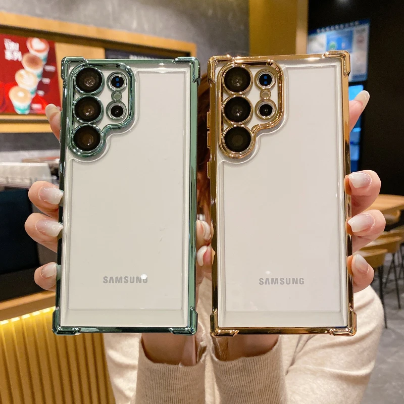 Einfarbige Beschichtung, weicher TPU-Rand + harte Acryl-Vier-Ecken-Anti-Fall-Telefonhülle für Samsung S25 Ultra S23 S22 S24 Ultra Plus