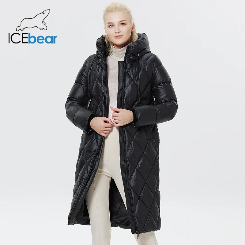 ICEbear-jaqueta acolchoada de diamante espessa para mulheres, estilo alongado, parka acolchoada, casaco de algodão quente, inverno, GWD22631D, 2023