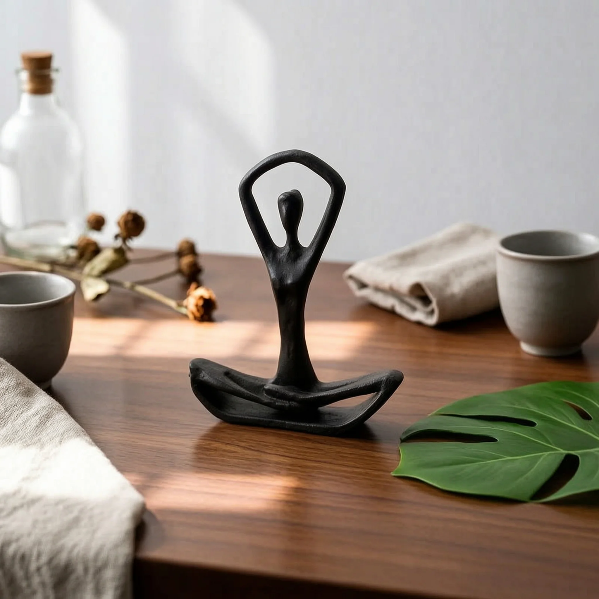 Meditation Figurine Darkened Finish Metal Meditation Sculpture Circlet Figurine Gift Idea Home Decor Cast Iron
