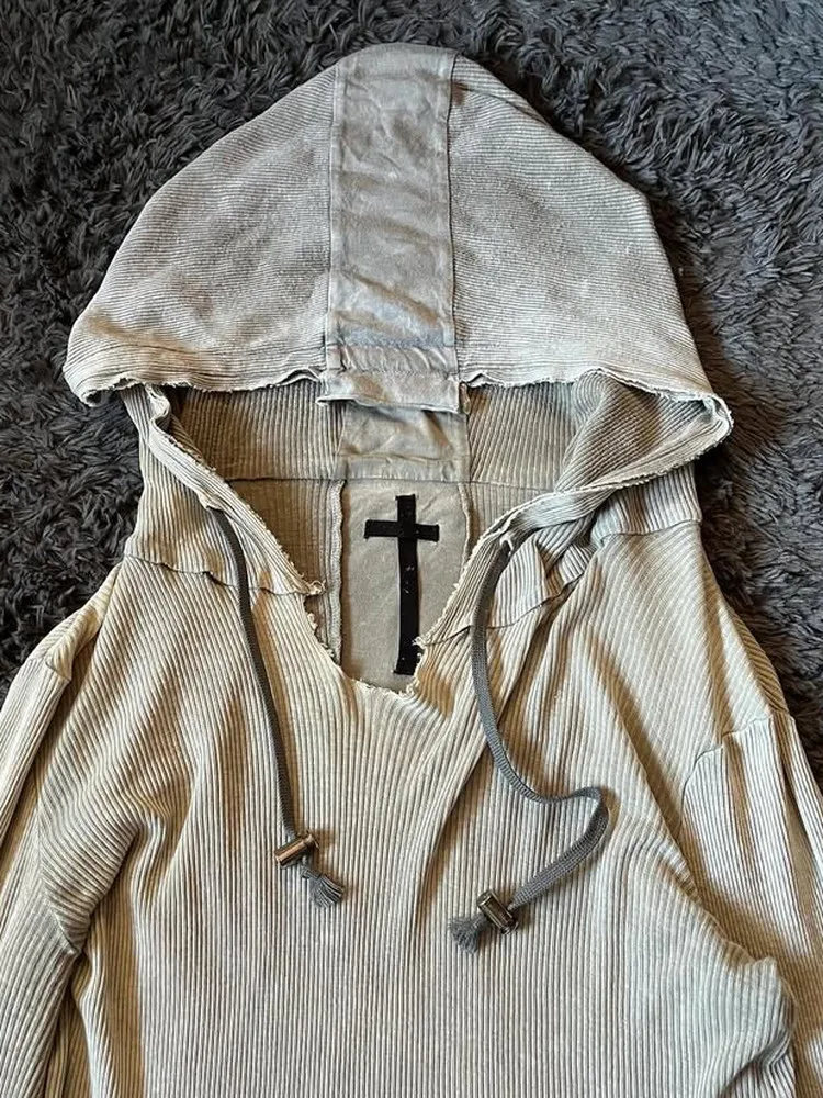 

LGB visual department antique back cross stitching retro goth hooded sweater jacket