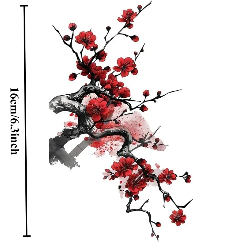Ink Wash Red Plum Blossom Vinyl Sticker Oriental Floral Decal for Car Window Laptop Trunk DIY Asian Style Decor