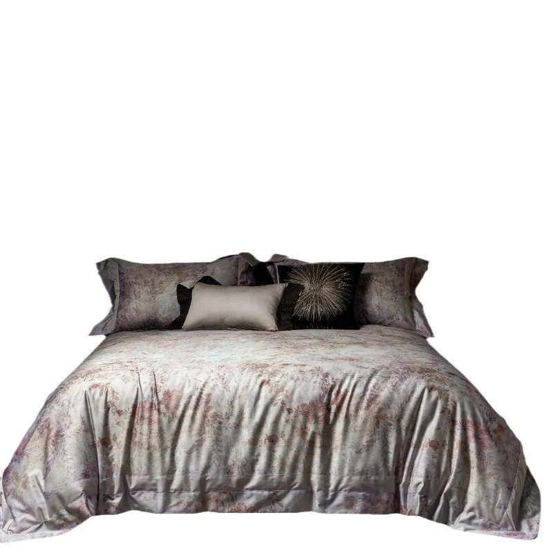 Long-staple cotton printing four-piece set, villa bungalow cotton silky soft atmospheric bedding